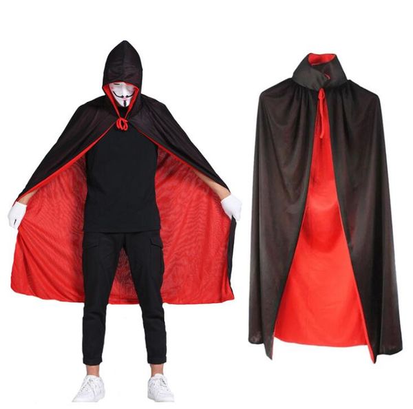 Mantello rosso nero di Halloween con cappuccio costumi di halloween cosplay Mantello da strega Vampiro vestito da mago cosplay Masquerade spedizione gratuita