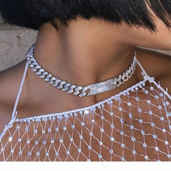 

шарм майами широкий тяжелый кубинский звено цепи микро проложить cz кривой bar кулоны золото серебро цвета женщины хип-хоп рок jewelry, Silver