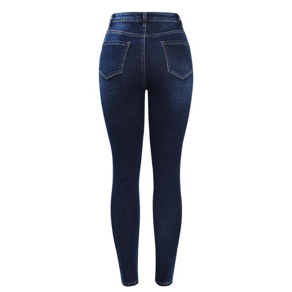 

pencil pants new arrived high waist jeans for women stretchy dark blue button fly denim skinny pants trousers