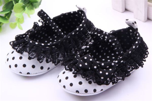 

kids girls baby princess shoes lace polka dot bowknot soft crib first walkers shoes 0-12m us