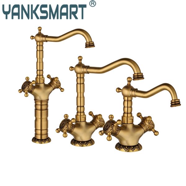 

yanksmart antique brass bathroom faucet ceramic waterfall short long brass basin faucet lavatory combine set mixer tap