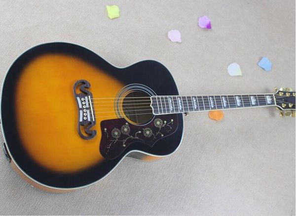 

43-дюймовый большой ящик sj200 округлые народная акустическая гитара закат цвета могут быть добавлены с пикапов и багажа, бесплатная доставк