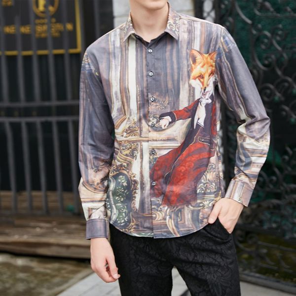 

men's casual shirts fashion trend boutique print slim fit mens long-sleeved shirt high-end social brand men club prom dress, White;black