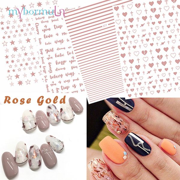 

1 sheet rose gold 3d nail sticker stripe wave line alphabet nail art adhesive transfer sticker multi-size manicure stickers, Black