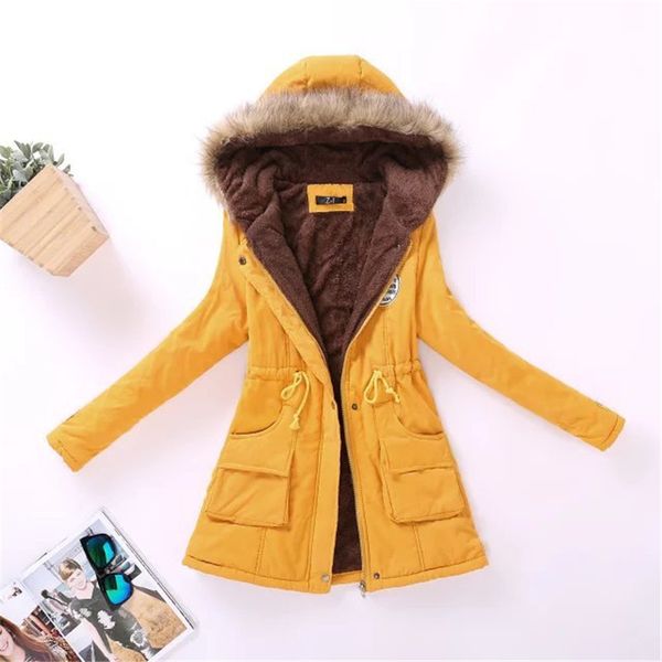 

16 colors women parka fashion autumn winter warm jackets women fur collar coats long parkas hoodies office lady cotton plus size, Black