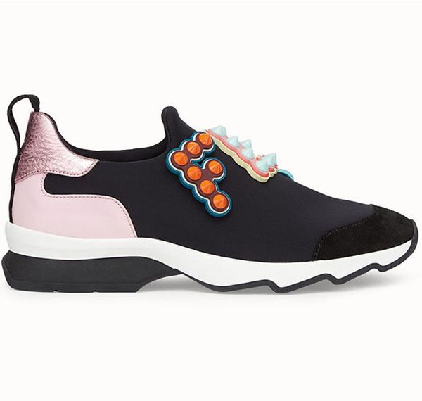 

Фирменные женщины черная ткань Slip-On кроссовки мода красочные приложения письмо ш