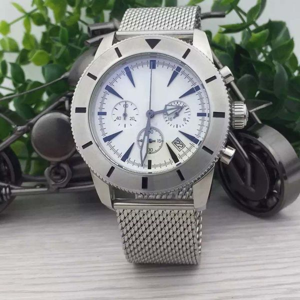 

br 1884 functional mens watch superocean chronograph chronomat colt quartz aerospace full white 42 wristwatches steel band outdoor watches, Slivery;brown