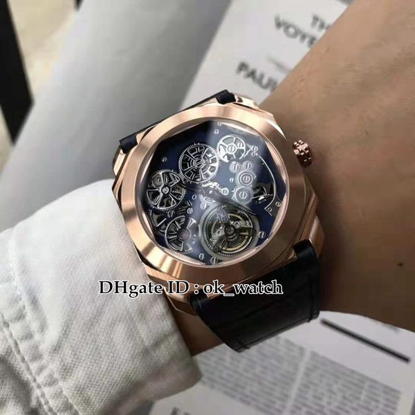 

new octo finissimo tourbillon 103188 automatic mens watch rose gold case blue dial blue leather strap gents new sport watches, Slivery;brown