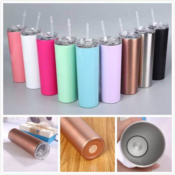 

25шт / коробок 600мл / 20oz двухслойных 304 нержавеющих вакуумная чашка с соломой и крышка