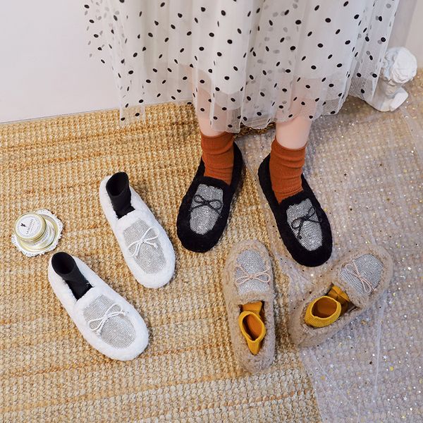 

women fur shoes women's autumn and winter new wear flat with velvet warm peas shoes buckle woman loafers u12-91, Black