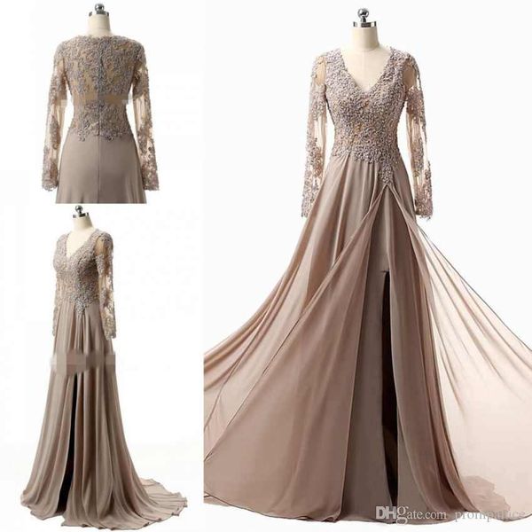 

modest mother of the bride dresses elegant v neck sheer lace appliques long sleeves formal party gowns with sweep train, Black;red