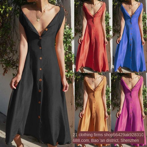 

womens designer temperament a- word dress solid color v-neck button length, Black;gray