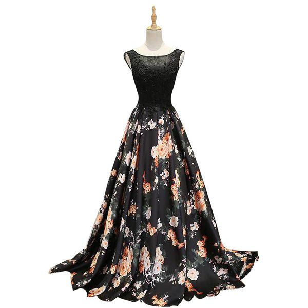 

real ps black lace appliques floral printed women evening dresses 2019 long prom party gowns special occasion gowns, White;black