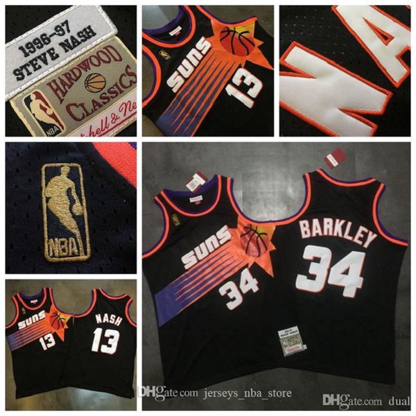 

retro mitchell & ness phoenix suns basketball 13 steve nash jersey 1996-97 road swingman 34 charles barkley classics jerseys b 0, Black;red