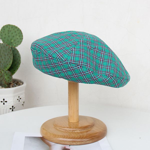 

2019 lady berets painter style hat women vintage berets soft literary plaid caps female bonnet warm walking cap blm53, Blue;gray