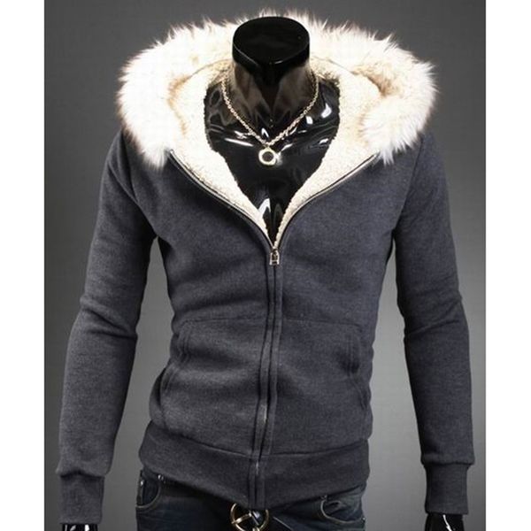 

zogaa autumn new fashion sweater upscale collar short slim fleece sweater men's leisure cardigan hooded, White;black