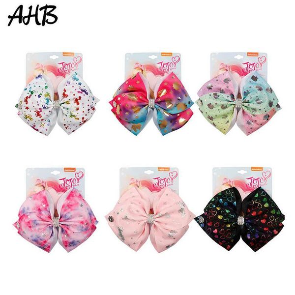 

selling 7 inch jojo clip jojo bows siwa rainbow printed knot ribbon bow hair clip children hair accessories jjbh18926, Slivery;white