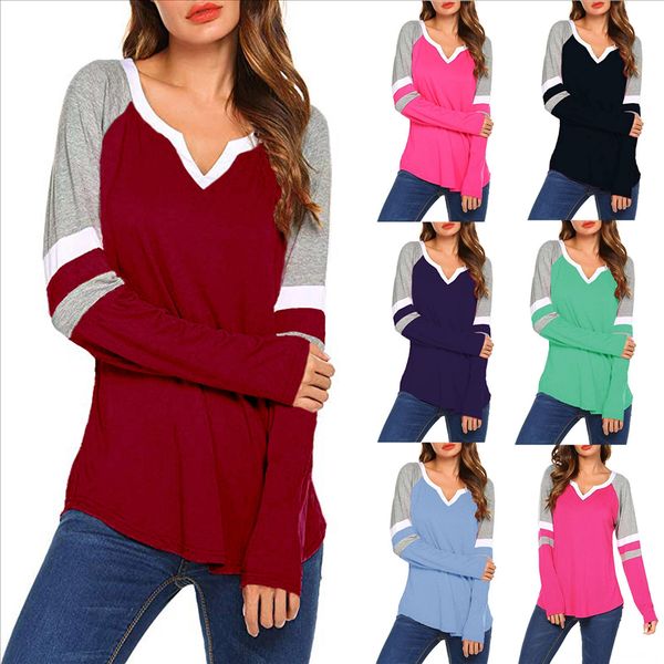 

t-shirt stripe stitching solid color v-neck long sleeve female t-shirt stripe stitching solid color v-neck long sleeve female, White