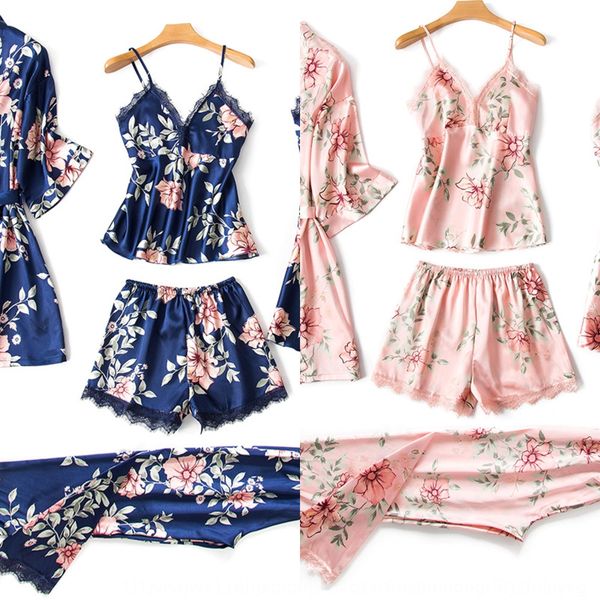 

lbfaj women's summer ice silk five-piece set summer and autumn sling home clothes pajamas sling pajamas home clothes with chest pad th, Blue;red