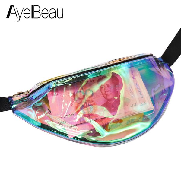 

transparent clear holographic fanny pack hologram hip bum belt waist bag female for women handy pouch purse phone banana bananka