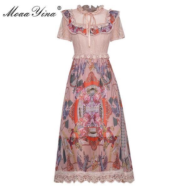 

casual dresses moaayina fashion dress summer women's short sleeve ruffles mesh embroidery vintage print, Black;gray