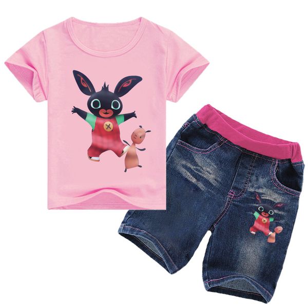 

z&y 2-12years kids fashion 2018 summer bing clothing set girls shirts short jeans 2pcs set kinderkleding kids outfits nova, White