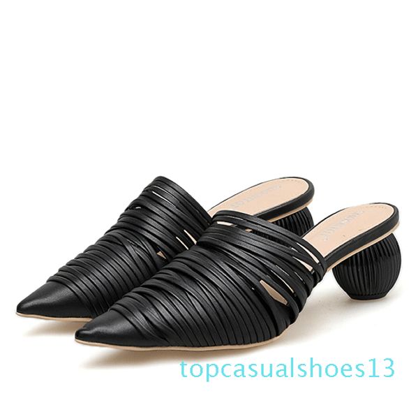 

htuua women mules slippers 2019 autumn summer strange style round heels mules shoes woman slippers slip on slides sx3163 t13, Black