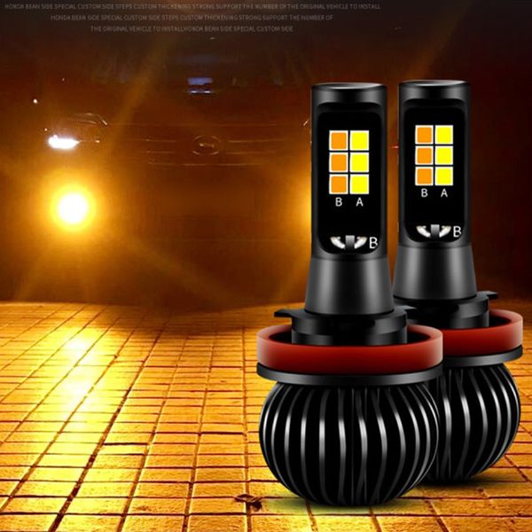 

car front fog light bulbs dual color led drl lights 20w h11 h3 h4 h7 9005 hb3 9006 hb4 880/881 h27 white yellow ice blue