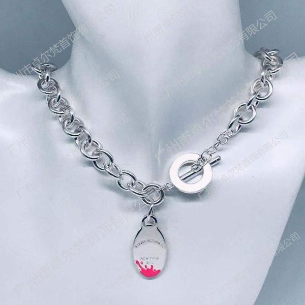 

tif 925 necklace, classic pink oval splash pendant, round chain, unique buckle, glamour ladies jewelry, holiday gift, Silver
