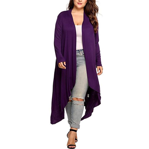 

women autumn irregular hem solid long jacket fashion casual long sleeve o neck ladies coat plus size 5xl, Black;brown