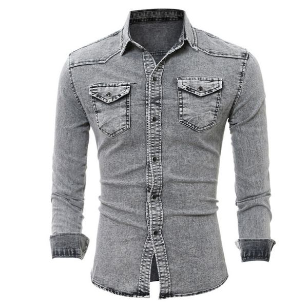 

fashion men shirt brand 2017 male long sleeve shirts casual solid color denim slim fit shirts mens plus size 2xl, White;black