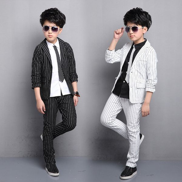 

boy's suits & blazers children's clothing boy's suit+pant two pieces sets 110-160cm black and white striped wholesale new