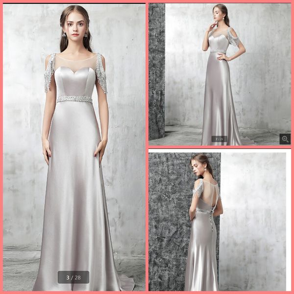 

2020 new arrival silver satin mermaid evening dress heavily beading crystals scoop neckline formal evening gowns prom dresses party dress, Black;red