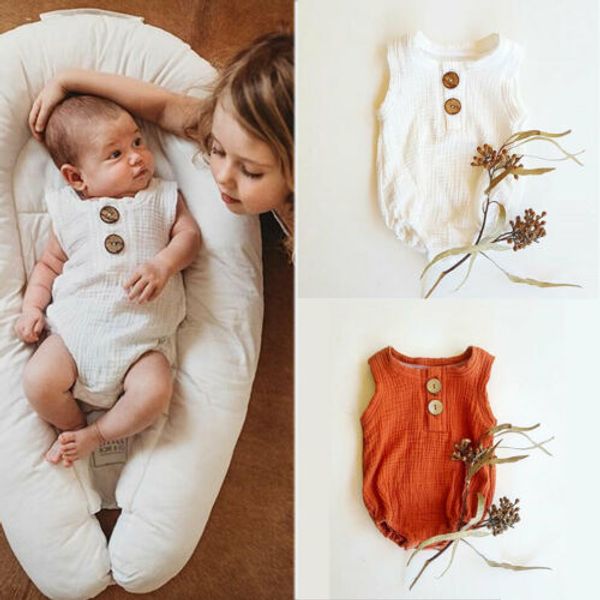

2019 baby boy girl summer clothing white orange line cotton button romper jumpsuit for kid clothes toddler children newborn, Blue