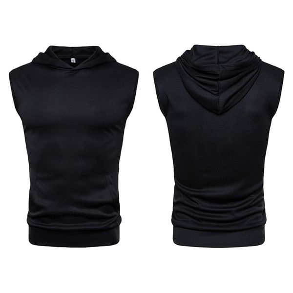 

body-building sweatshirt running mens sleeveless vests cotton vests men gyms hoodies vest fitness, Black;blue