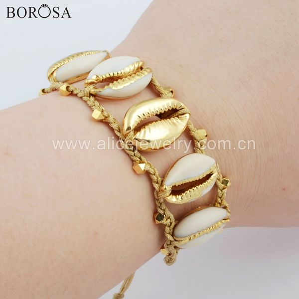 

borosa 5pcs new arrival fashion five gold color natural cowrie shell adjustable bracelet jewelry for girls hd0019, Black