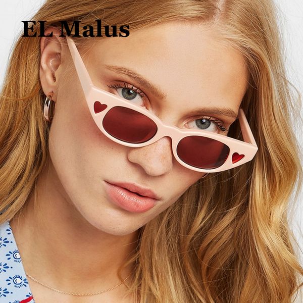 

el malus]new cat eye frame heart sunglasses women pink lens pink yellow shades brand ladies sun glasses oculos, White;black