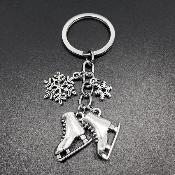 

ancient silver winter sports skating keyring skates roller snowflakes keychain personality diy creative men women jewelry friend gift, Slivery;golden