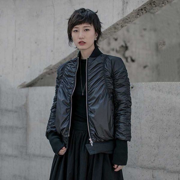 

aigyptos loose pleated warm down jacket new long-sleeved warm ladies parka fashion tide autumn and winter, Black