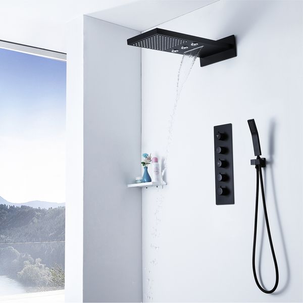 

rainfall showerheads black thermostatic shower faucets set wall mounted bathroom waterfall shower set brass hand held shower