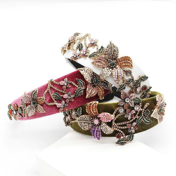 

new metal flower hairband baroque colorful cystal flower cloth hairpin headdress hair jewelry headband hair hoop, Golden;white