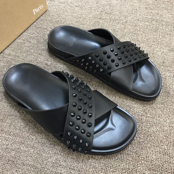 

men women slippers red bottoms luxury designer slides casual spikes ladies beach slipper tide male home des chaussures leather
