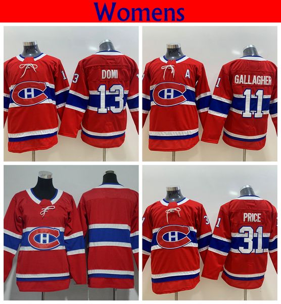 

2018 womens montreal canadiens 31 carey price 13 max domi 6 shea weber 92 jonathan drouin hockey jerseys ladies home red stitched jersey, Black;red