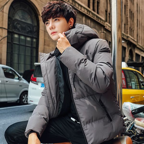 

season man even hat solid color thickening down cotton youth will code trend joker cotton-padded clothes loose coat male, Black
