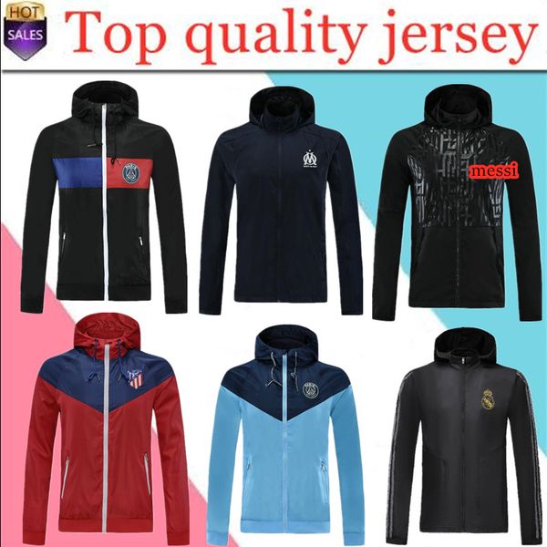 

thailand zipper hooded jackets 2020 real madrid paris soccer windbreaker marseille football jacket sportswear, Black