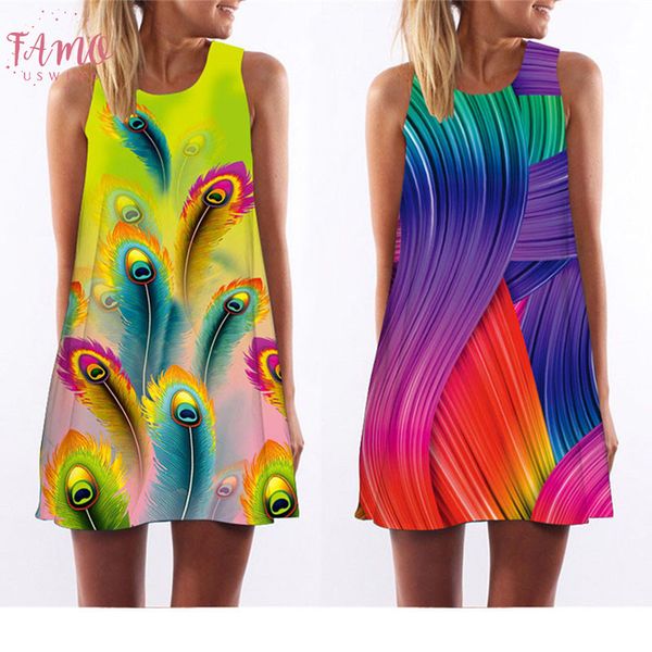 

women dress 2019 summer new arrival sleeveless mini beach holiday dress print sleeveless vest tank dresses, Black;gray