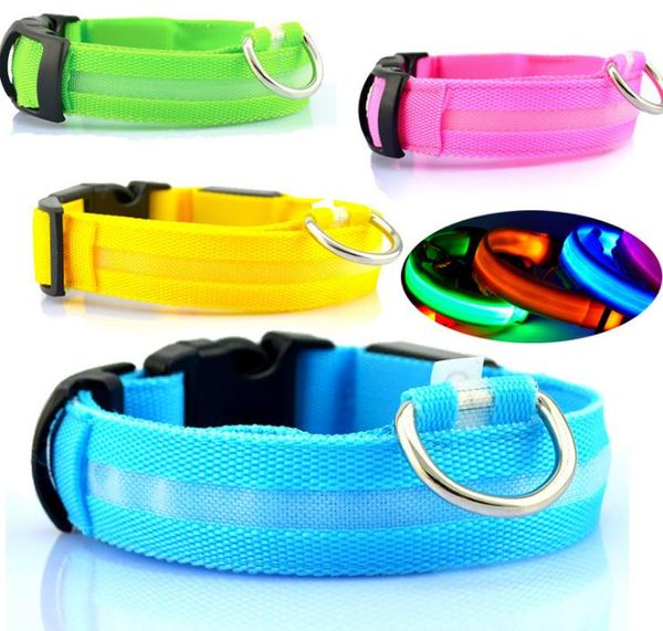 Haustier-Hundehalsband, LED-Blinklicht, Halskette, Leinen, Katzenhalsbänder, verstellbares Nylon, 8 Farben, 3 Größe, 2,5 cm, für Hundesicherheit, Fabrik, DHL SN2441