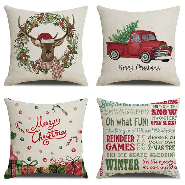 

1pcs 45*45cm christmas santa claus pattern cotton linen throw pillow cushion cover car home sofa decorative pillowcase toy