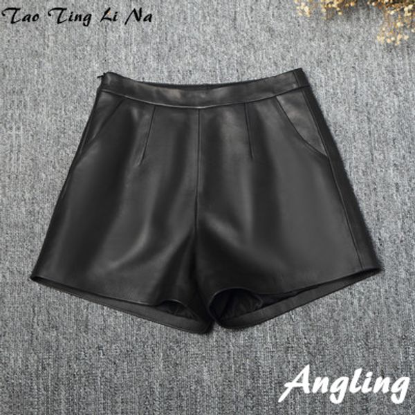 

women's shorts 2021 fashion genuine real sheep leather j4, White;black