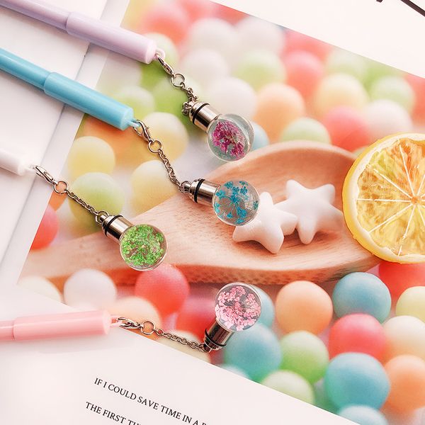 

creative glowing light bulb gel pen cute flowers pendant pen black ink ball stationery school supplies